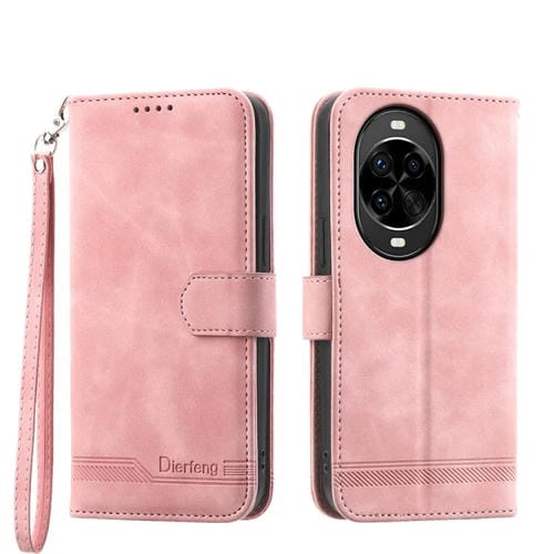 Funda híbrida de TPU y cuero sintético Dierfeng Dream Line para Huawei nova 14 Pro (rosa)