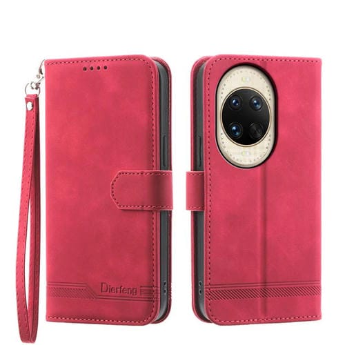Funda híbrida de TPU y cuero sintético Dierfeng Dream Line para Huawei nova 14 Ultra (roja)
