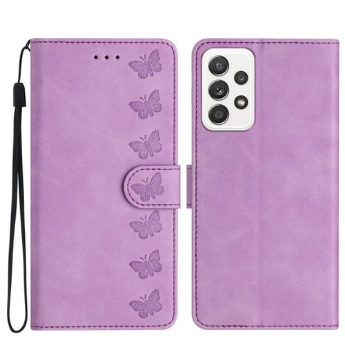 Funda para Samsung Galaxy A72 5G Cuero En Relieve Siete Mariposas (Púrpura)