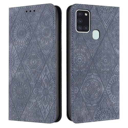 Estuche para TelĂ©fono Samsung Galaxy A21S Cuero AdsorciĂłn En Relieve Ătnico (Gris)