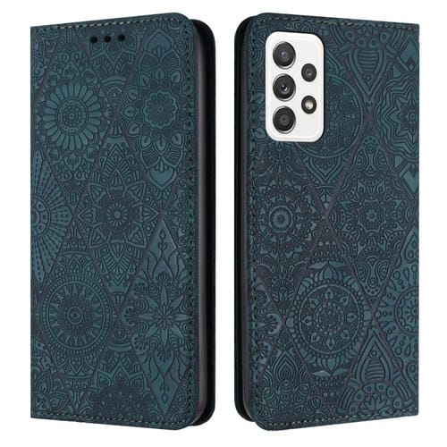 Estuche de Teléfono Samsung Galaxy A33 Cuero Adsorción Relieve Étnico (Azul)