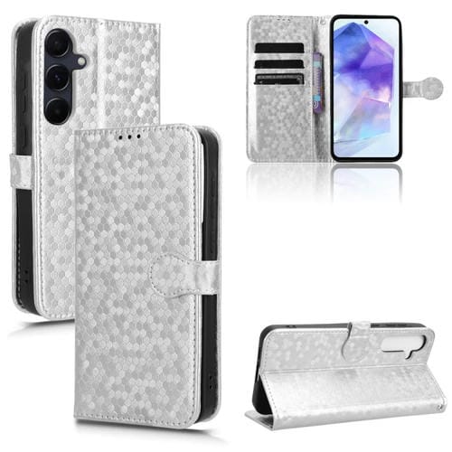 Funda de Cuero Samsung Galaxy A55 5G Textura Punto de Panal (Plateado)