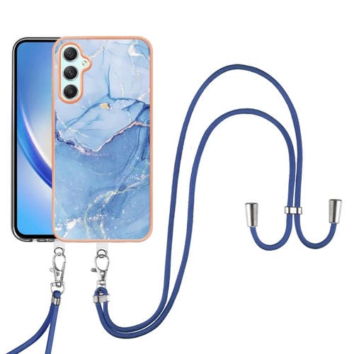 Para Samsung Galaxy A24 Caja de teléfono IMD de doble cara de mårmol galvanizado con cordón (azul 018)