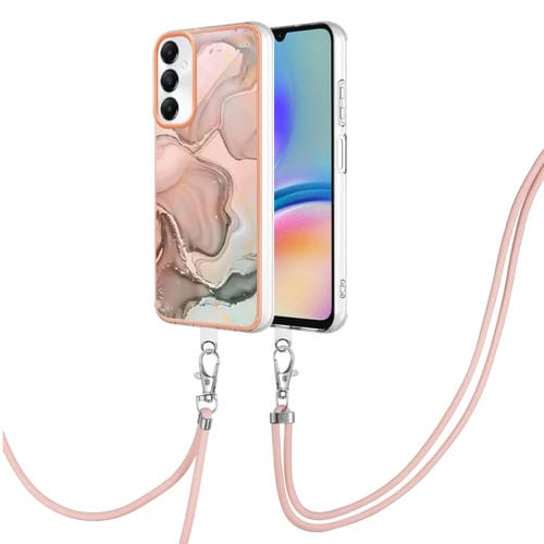Estuche para Teléfono Samsung Galaxy A05S Imd Doble Cara Mármol Galvanizado con Cordón (Oro Rosa)
