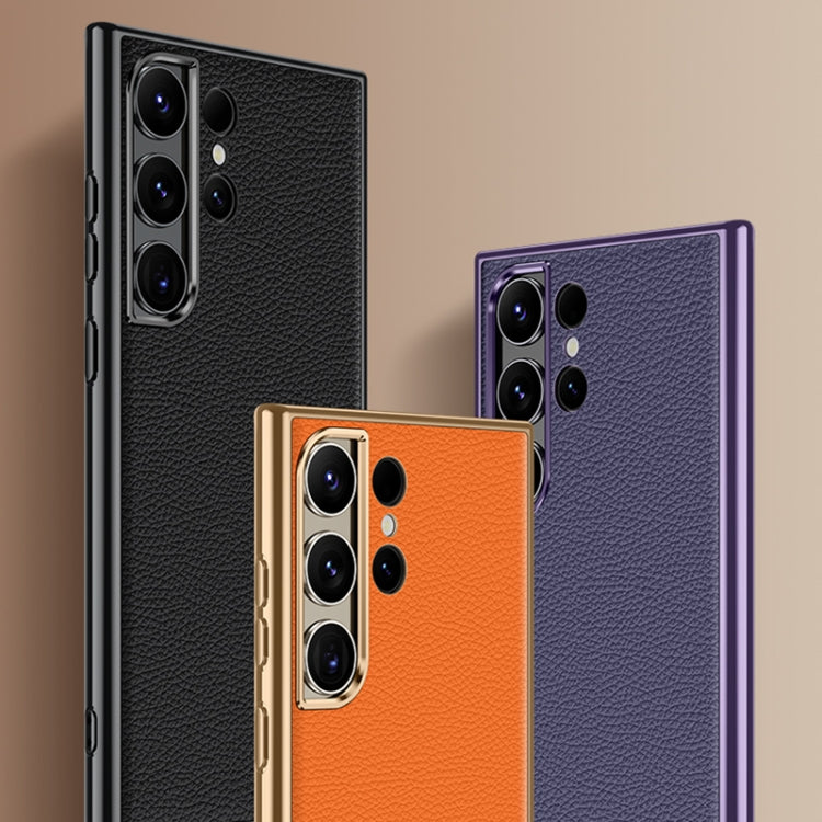 Para Samsung Galaxy S22 5G Litchi Texture Funda de teléfono de cuero genuino (naranja)