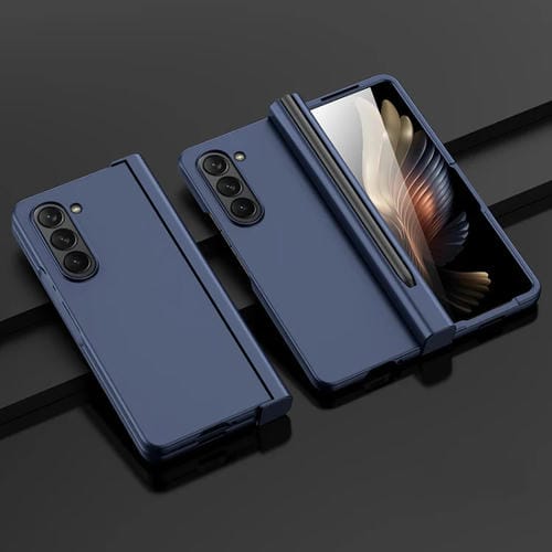 Para Samsung Galaxy Z Fold5 Estuche para telĂ©fono integrado a prueba de golpes con ranura para bolĂgrafo (Azul)