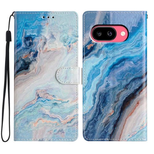 Funda de Cuero con Dibujo de Colores para Google Pixel 9A (MĂĄrmol Azul)