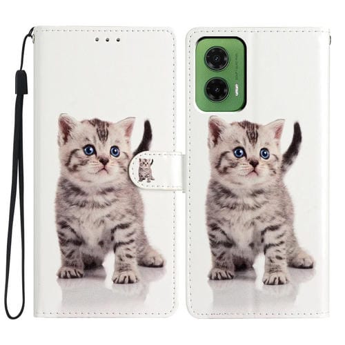 Funda de Cuero para Motorola Moto G35 con Dibujo a Color (Gato Atigrado)