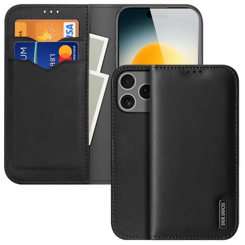 Funda con tapa DUX DUCIS Hivo Series de piel de vaca, PU y TPU para iPhone 17 Pro Max (negra)
