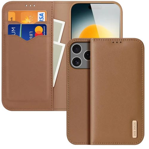 Funda con tapa DUX DUCIS Hivo Series de piel de vaca, PU y TPU para iPhone 17 Pro Max (marrón)