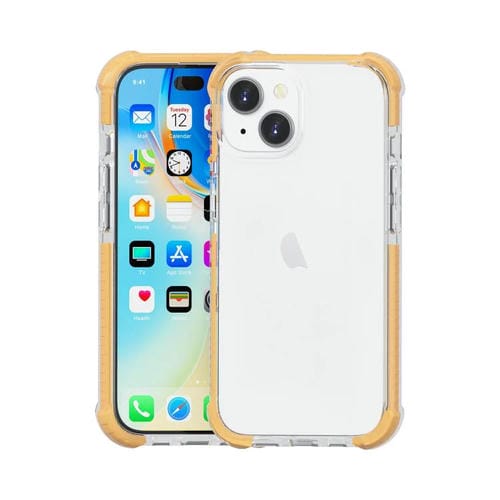 Funda híbrida de acrílico TPU a prueba de golpes con cuatro esquinas para iPhone 15 (dorada)
