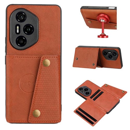 Funda Magnética para Honor 300 Pro con Ranuras para Tarjetas y Doble Hebilla (Marrón)