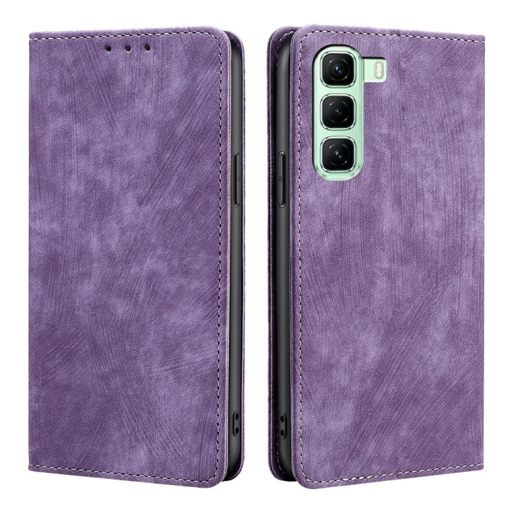 Funda de Cuero Magnética con Cepillo Antirrobo Rfid para Infinix Hot 50 4G (Morado)