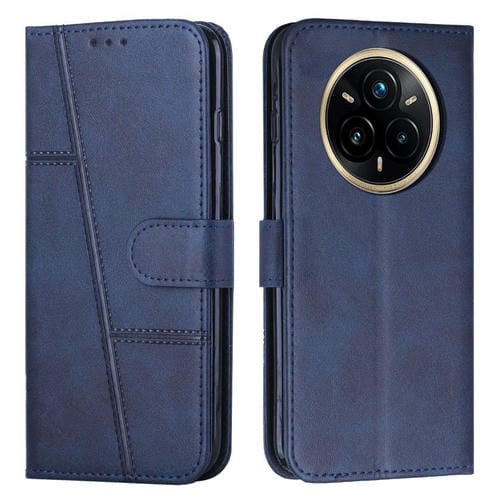 Funda de Piel con Hebilla y Textura de Becerro para Realme 14 Pro (Azul)