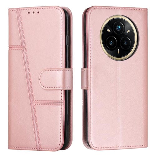 Funda de Piel con Textura de Becerro y Hebilla para Realme 14 Pro+ (Oro Rosa)