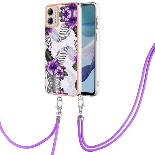 Funda TPU Galvanoplastia IMD para Motorola Moto G53 5G con Cordón (Flor Púrpura)