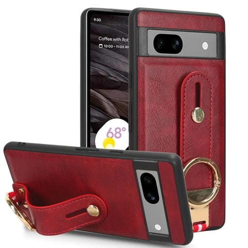 Funda Trasera de Cuero para Google Pixel 7A Muñequera (Rojo)