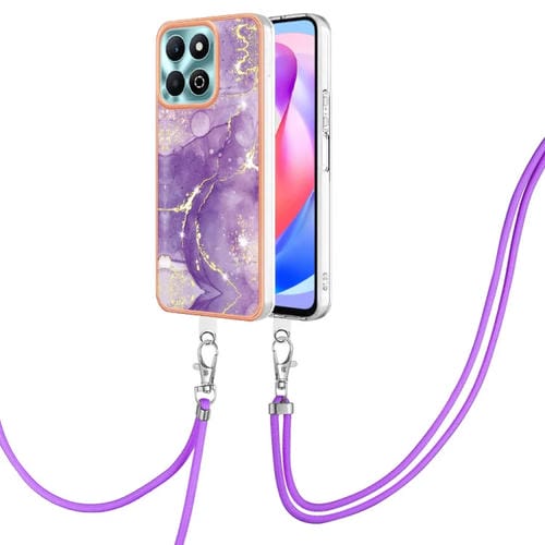 Funda para Teléfono Honor X6B con Imd Doble Cara y Revestimiento Mármol Galvanizado con Cordón (Morado)
