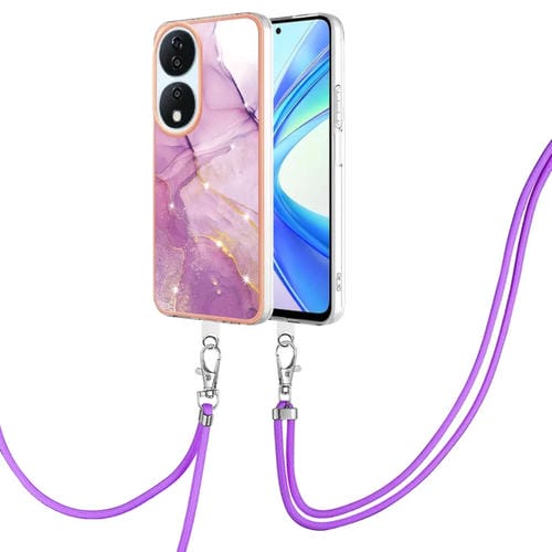 Funda para Teléfono Honor X7B 4G/5G con IMD Doble Cara, Galvanoplastia Mármol y Cordón (Morado)