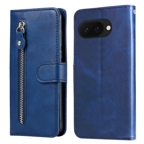 Funda de Piel con Cremallera y Textura de Becerro para Google Pixel 9A (Azul)