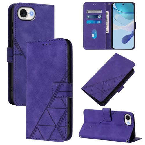 Funda de Cuero para iPhone 16E con Tapa y Relieve 3D (Morado)