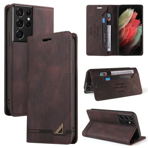 Funda para Samsung Galaxy S21 Ultra 5G Skin Feel Cuero Tapa Horizontal Cepillo Antirrobo Soporte (Marrón)