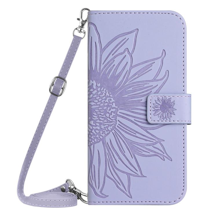 Funda de Piel con Relieve de Girasol y Cordón para OnePlus 13R (Morado)