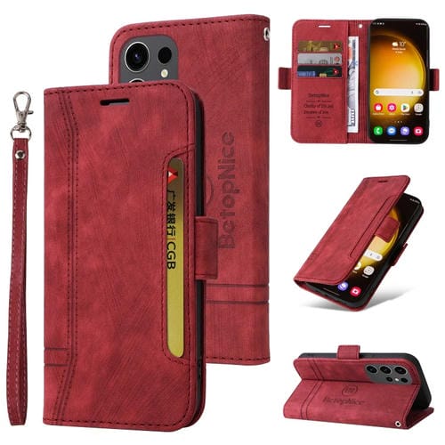 Funda de Cuero Betopnice para Samsung Galaxy S24 Ultra con Hebilla de Doble Cara (Rojo)