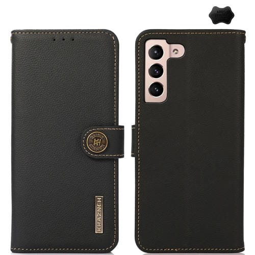 Funda para Teléfono Samsung Galaxy A35 5G Khazneh Custer Cuero Genuino con Protección RFID (Negro)