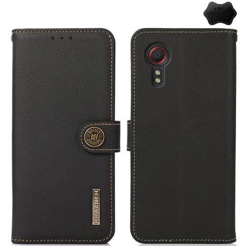 Funda para Teléfono Samsung Galaxy Xcover7 Khazneh Custer Rfid de Cuero Genuino (Negro)