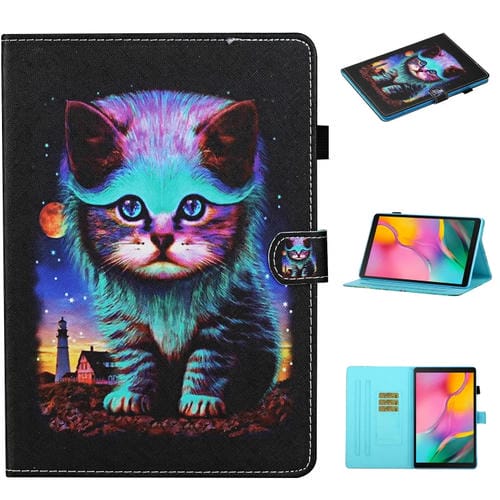 Estuche para Tablet Samsung Galaxy Tab S6 Lite P610 P615 Cuero Abatible Horizontal con Soporte y Ranuras para Tarjetas (Night Cat)