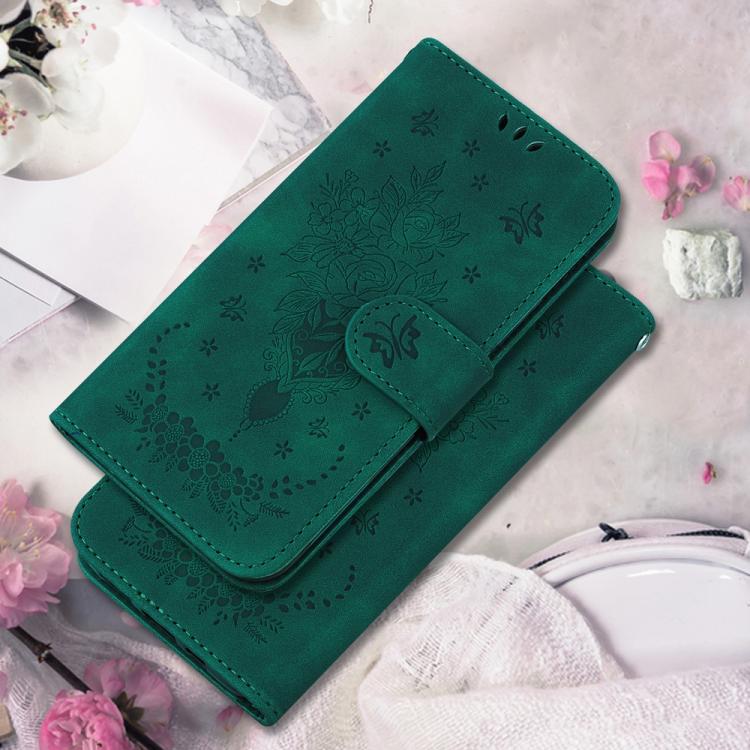 Funda de piel con relieve de mariposa y rosa para Tecno Camon 40 (verde)