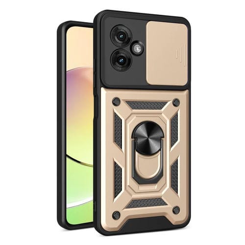 Funda para Motorola Moto G55 con Cámara Deslizante, Carcasa Híbrida de TPU y PC (Dorada)