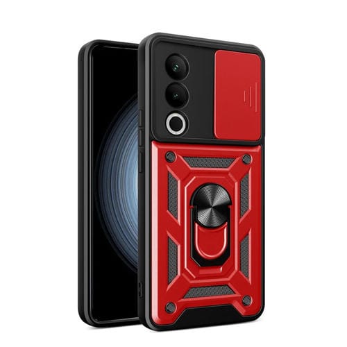 Funda híbrida TPU PC OnePlus Nord CE4 5G cubierta deslizante cámara (Roja)