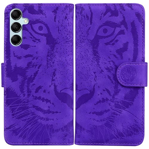 Funda de Teléfono Samsung Galaxy A15 Cuero con Tapa y Patrón en Relieve de Tigre (Púrpura)