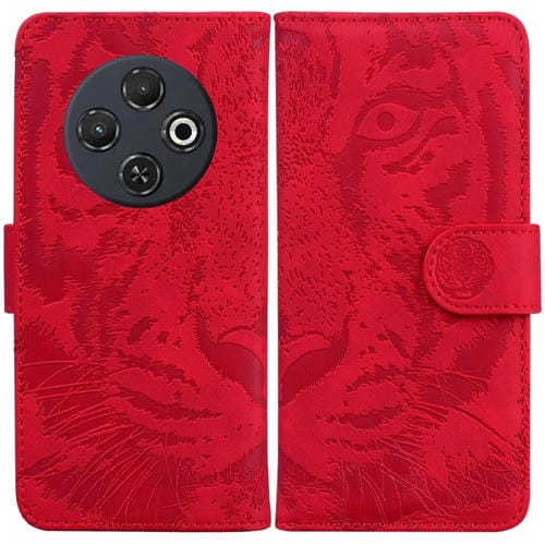 Funda de Cuero con Tapa para Tecno Spark 30C con Estampado de Tigre (Rojo)