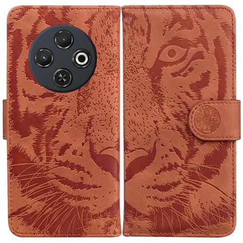 Funda de Cuero con Tapa para Tecno Spark 30C con Estampado de Tigre (MarrĂłn)