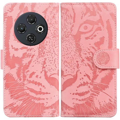 Funda de Cuero con Tapa para Teléfono Tecno Spark 30C con Estampado de Tigre (Rosa)