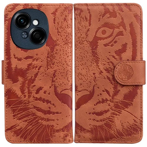 Funda de Cuero con Tapa Estampado de Tigre para Tecno Spark Go 1/Pop 9 Pro (MarrĂłn)