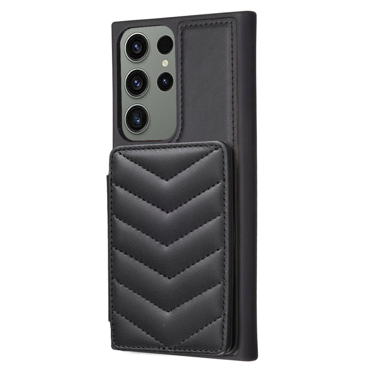 Para Samsung Galaxy S23 Ultra 5G BF26 Wave Pattern Card Bag Holder Phone Case (Negro)