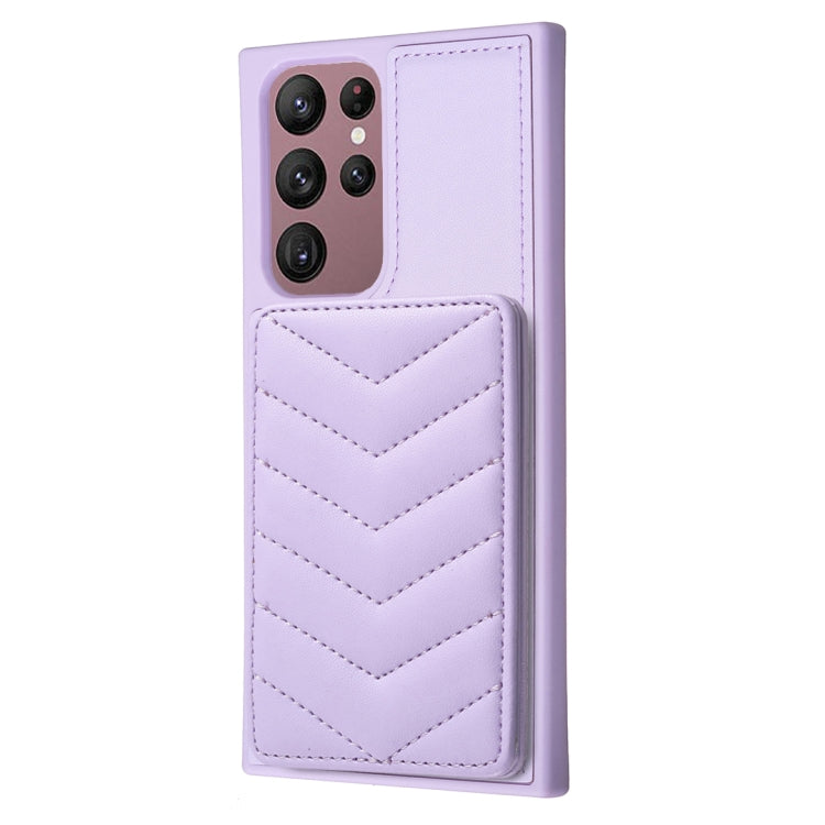 Para Samsung Galaxy S22 Ultra 5G BF26 Wave Pattern Card Bag Holder Phone Case (Púrpura)