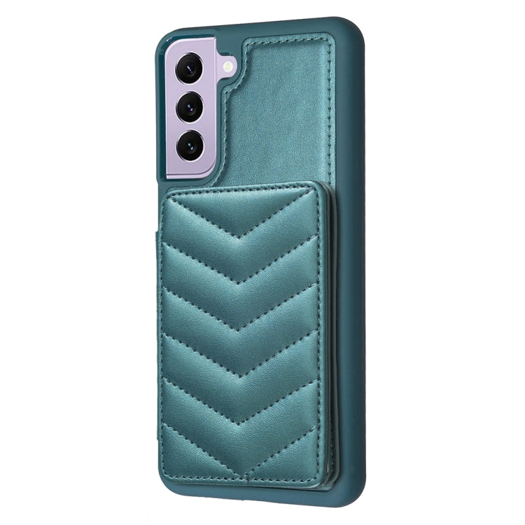 Para Samsung Galaxy S22+ 5G BF26 Wave Pattern Card Bag Holder Phone Case (Verde)