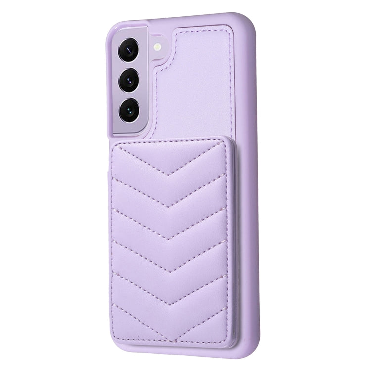 Para Samsung Galaxy S22+ 5G BF26 Wave Pattern Card Bag Holder Phone Case (Púrpura)