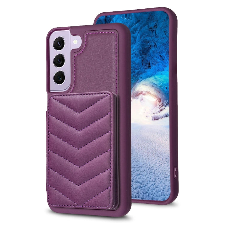 Para Samsung Galaxy S21 FE 5G BF26 Wave Pattern Card Bag Holder Funda para teléfono (morado oscuro)
