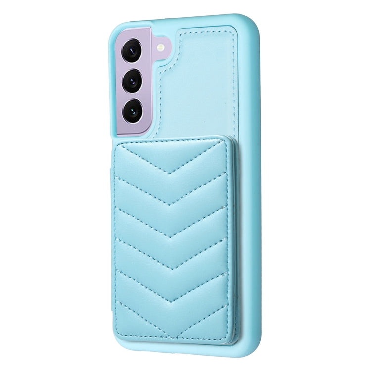 Para Samsung Galaxy S21 FE 5G BF26 Wave Pattern Card Bag Holder Phone Case (Azul)
