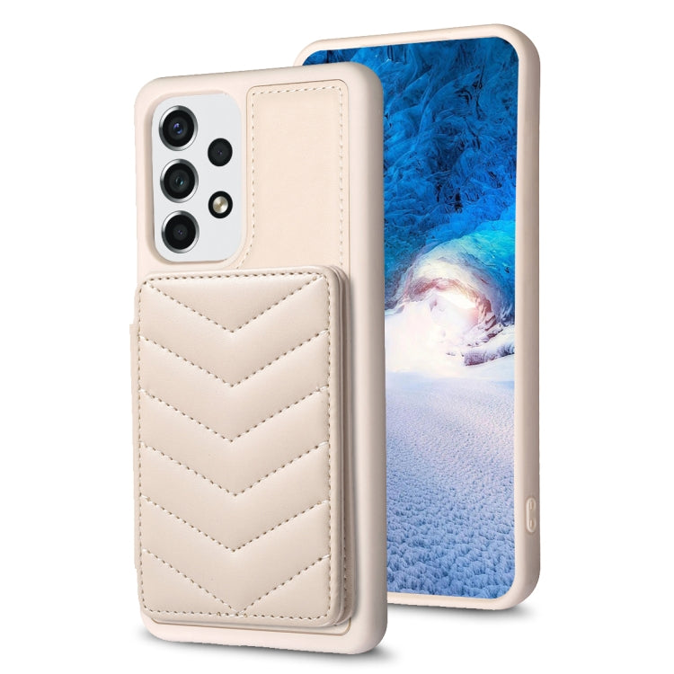 Para Samsung Galaxy A52 5G / 4G BF26 Wave Pattern Card Bag Holder Phone Case (Beige)