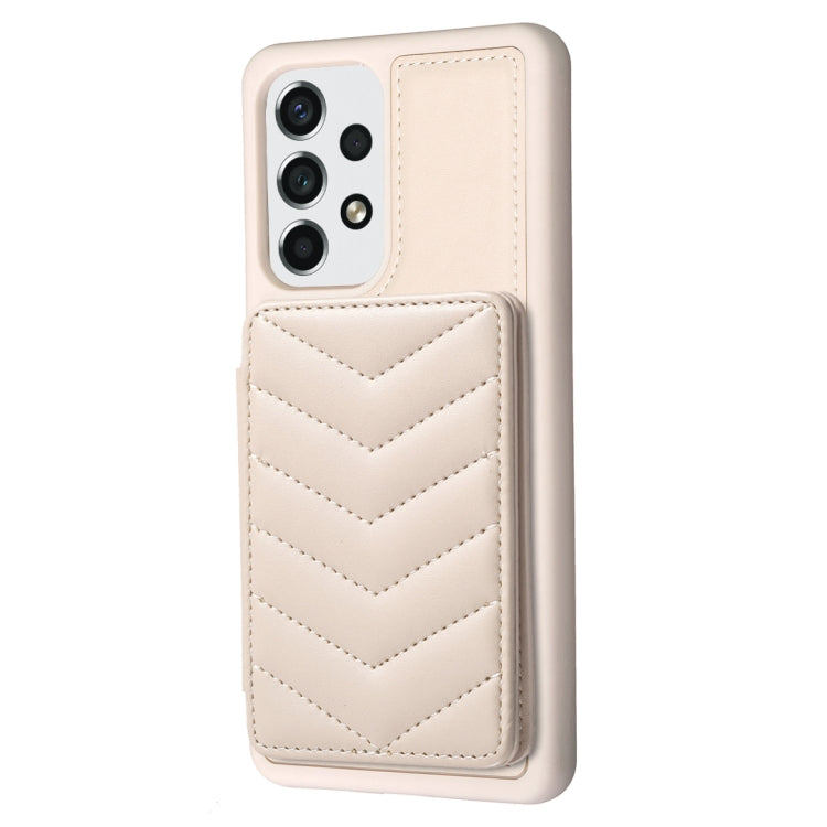 Para Samsung Galaxy A52 5G / 4G BF26 Wave Pattern Card Bag Holder Phone Case (Beige)