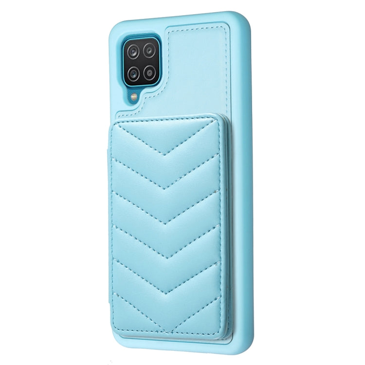 Para Samsung Galaxy A12 BF26 Wave Pattern Card Bag Holder Phone Case (Azul)