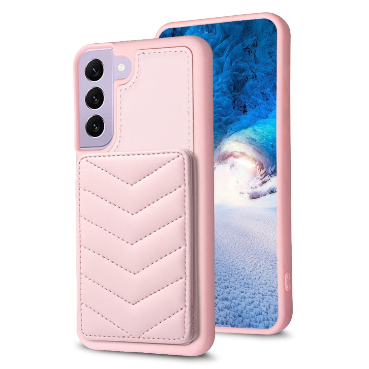 Para Samsung Galaxy S21+ 5G BF26 Wave Pattern Card Bag Holder Funda para teléfono (rosa)