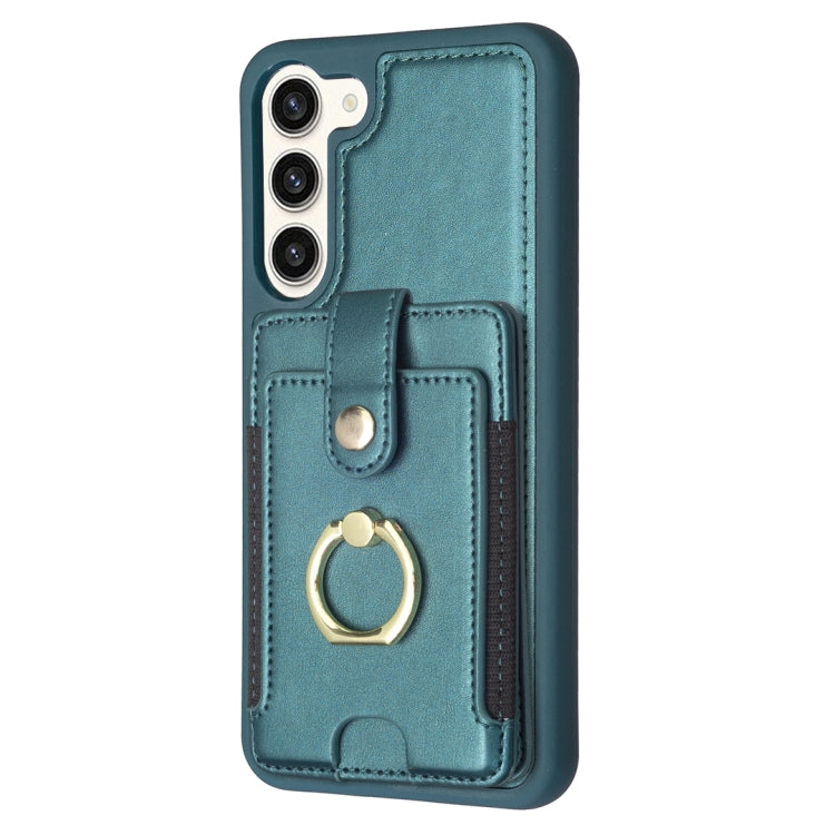 Para Samsung Galaxy S23+ 5G BF27 Anillo de metal Tarjeta Bolsa Titular Caja del teléfono (Verde)